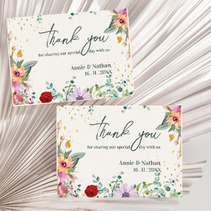Elegant Chic Wildblumen Blumenhochzeit Danke Postkarte