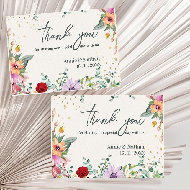 Elegant Chic Wildblumen Blumenhochzeit Danke Postkarte (Elegant Chic Wildflowers Floral Wedding Thank you Postcard)