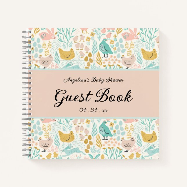 Elegant Chicken Baby Shower Guestbook Notebook Notizbuch (Vorderseite)