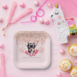 Elegant Chihuahua mit Glitzer Birthday Party Pappteller