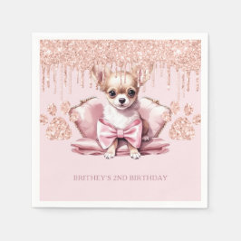 Elegant Chihuahua mit Glitzer Birthday Party Serviette