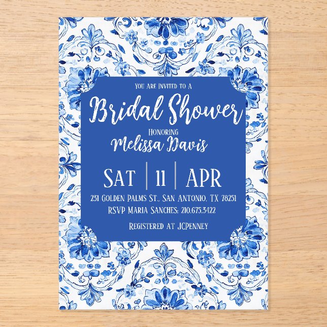 Elegant Chinoiserie Bridal Shower Invitation Acryleinladungen (Vorderseite)