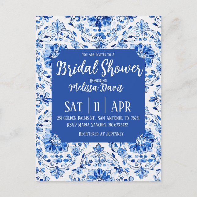 Elegant Chinoiserie Bridal Shower Invitation Postkarte (Vorderseite)
