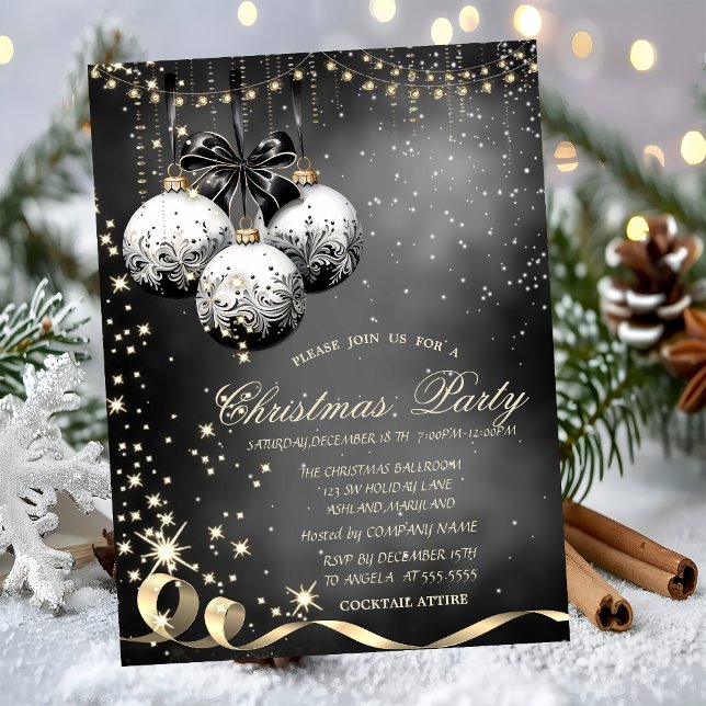 Elegant Christmas Balls Sparkle Christmas Party  Einladung (Von Creator hochgeladen)