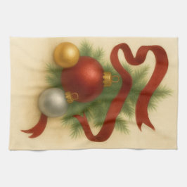 Elegant Christmas Baubles & Ribbon Tea Towel  Geschirrtuch