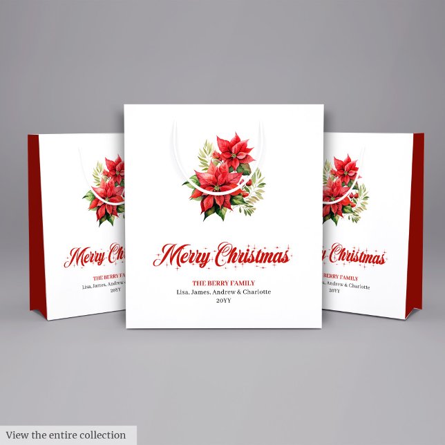 Elegant Christmas Bouquet Script Font Gift Bag Mittlere Geschenktüte (Elegant Christmas Bouquet Script Font Gift Bag

)