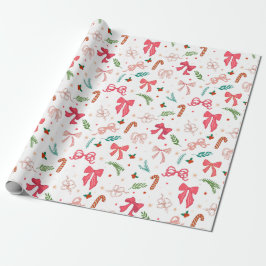 Elegant Christmas bow and candy pattern Geschenkpapier