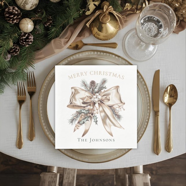 Elegant Christmas Bow Personalized Napkins Serviette (Von Creator hochgeladen)