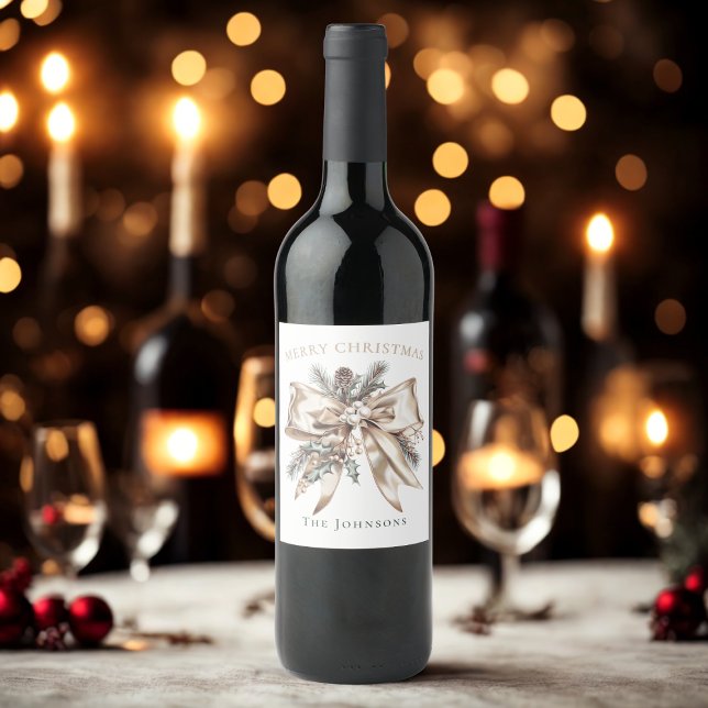 Elegant Christmas Bow Wine Bottle Label Weinetikett (Von Creator hochgeladen)