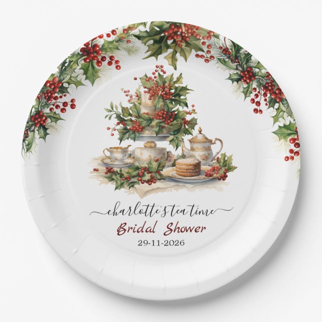 Elegant Christmas Bridal Shower Tea Time Party Pappteller (Vorderseite)
