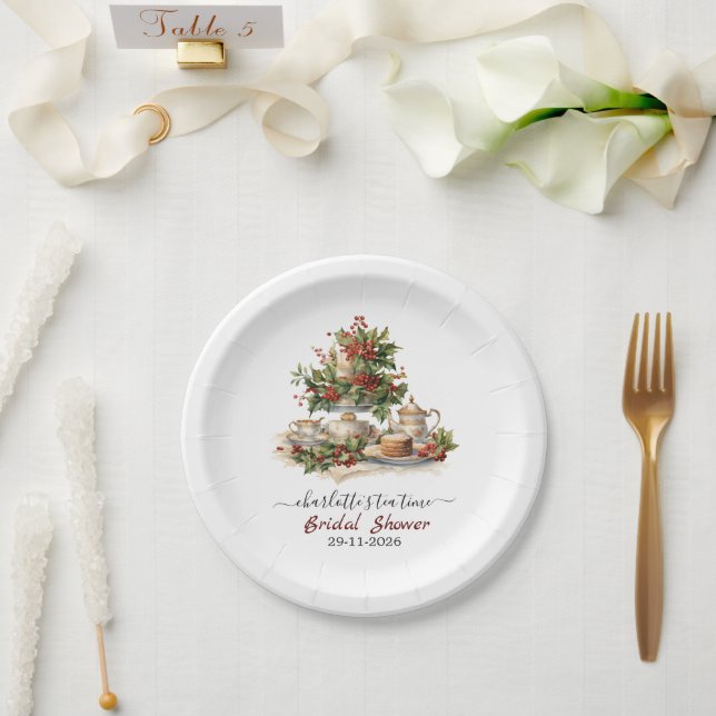 Elegant Christmas Bridal Shower Tea Time Party Pappteller (Hochzeit)