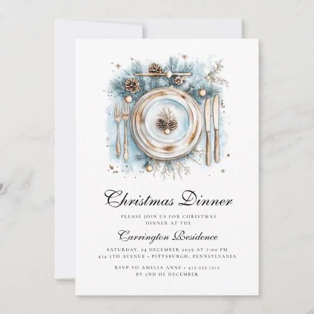Elegant Christmas Dinner Invitation  Einladung (Vorderseite)