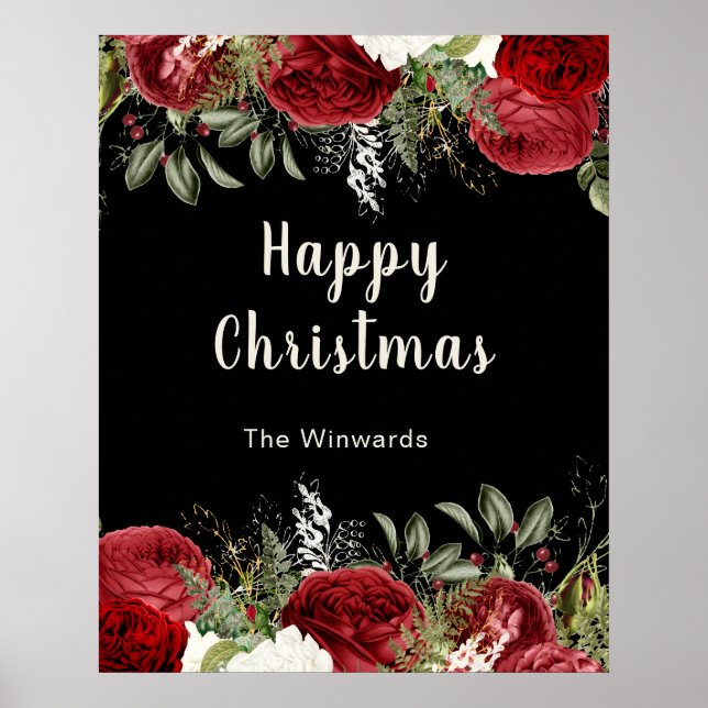 Elegant Christmas Dinner Party Red Flowers Poster (Vorne)