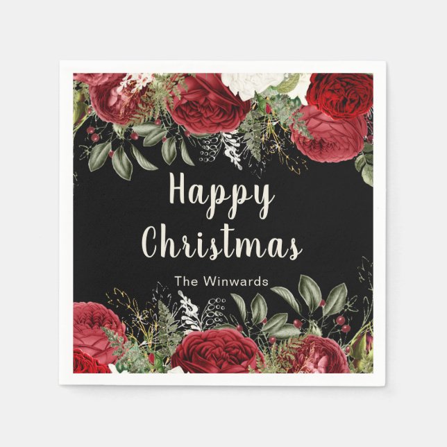 Elegant Christmas Dinner Party Red Flowers Serviette (Vorderseite)