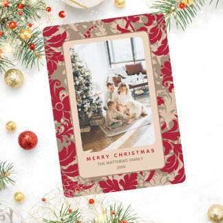 Elegant Christmas Floral Custom Photo  Feiertagskarte