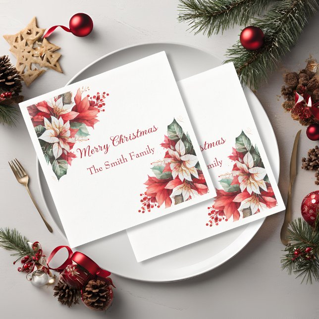 Elegant Christmas Floral Poinsettia Paper Napkins Serviette (Von Creator hochgeladen)