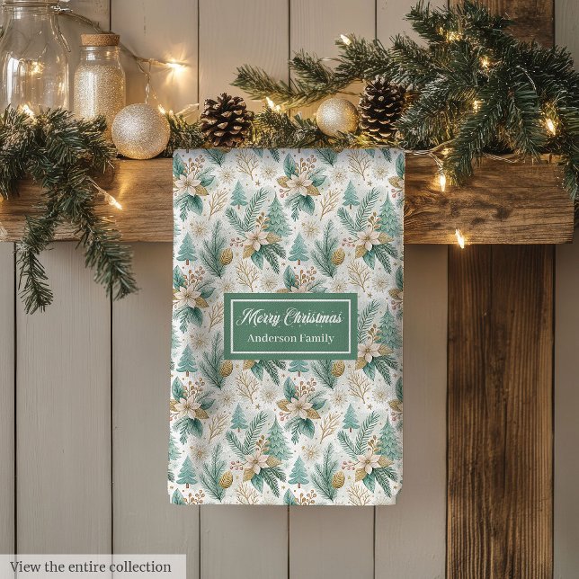 Elegant Christmas Floral Towel Pastel Sage Gold  Geschirrtuch (Elegant Christmas Floral Towel Pastel Sage Gold )