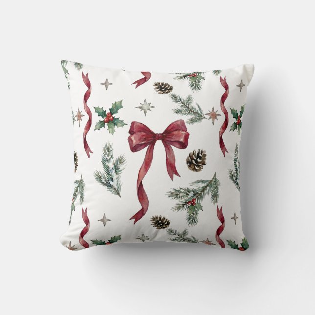Elegant Christmas Gift Bow Ribbon Botanical Kissen (Vorderseite)