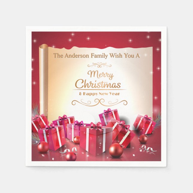 Elegant Christmas Gift Boxes Red Silver Holiday Serviette (Vorderseite)