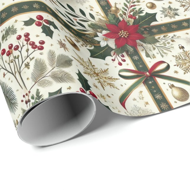 Elegant Christmas Gift Wrap with Snowflakes Geschenkpapier (Rolleneckpunkt)