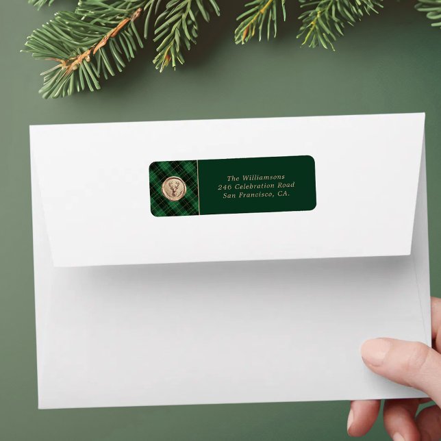 Elegant Christmas Green Plaid Return Address (Von Creator hochgeladen)