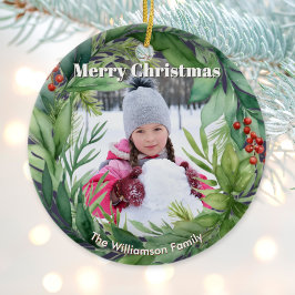 Elegant Christmas Greenery Custom Photo Keramik Ornament