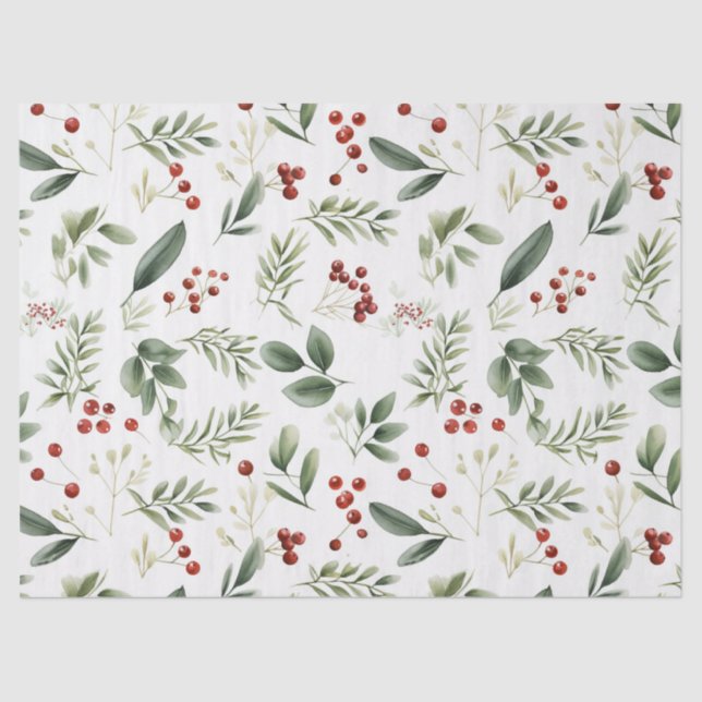Elegant Christmas Greenery & Red Berries Holiday Seidenpapier (Vorderseite)