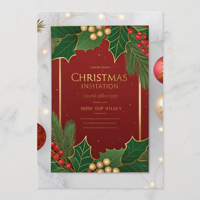 Elegant Christmas Greeting Cards – Red & Green Hol Einladung (Vorderseite)