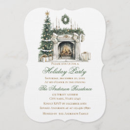 Elegant Christmas Holiday Invitation Fireplace Einladung