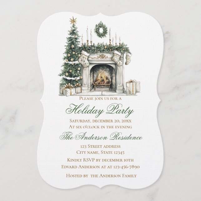 Elegant Christmas Holiday Invitation Fireplace Einladung (Vorderseite)