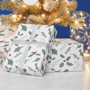 ELEGANT CHRISTMAS HOLLY GESCHENKPAPIER