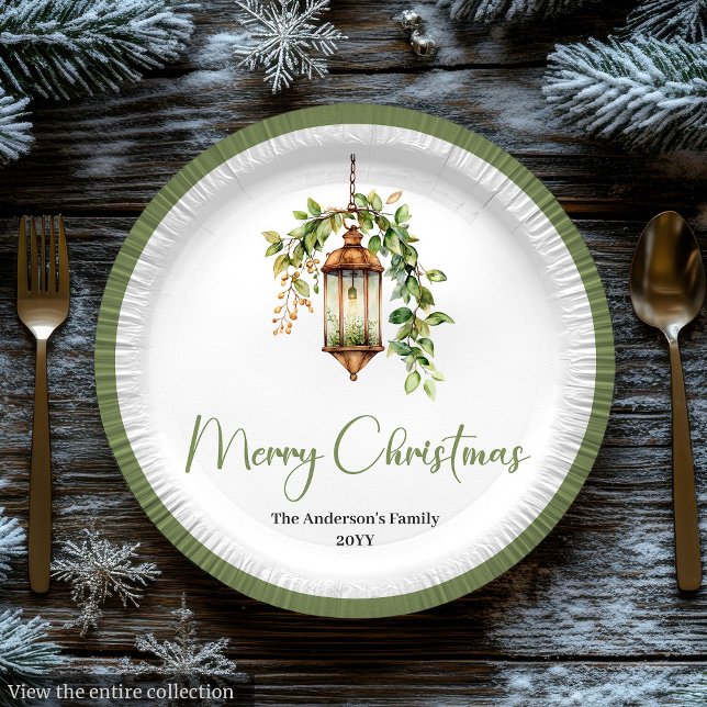 Elegant Christmas Lantern with Boho Florals Plate Pappteller (Elegant Christmas Lantern with Boho Florals Plate

)