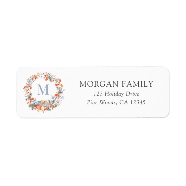 Elegant Christmas Monogram Wreath Return Address (Vorne)