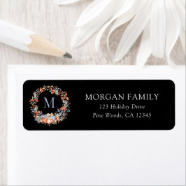 Elegant Christmas Monogram Wreath Return Address