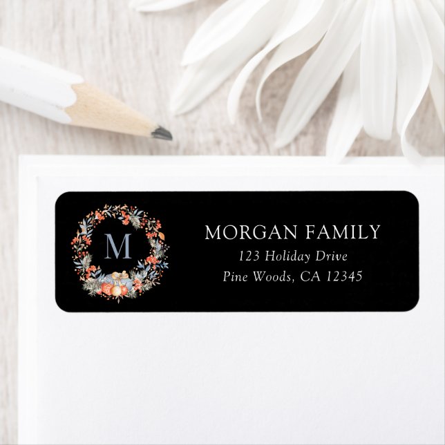 Elegant Christmas Monogram Wreath Return Address (Insitu)
