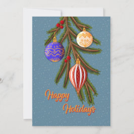 Elegant Christmas Ornaments on Pine Branch Feiertagskarte