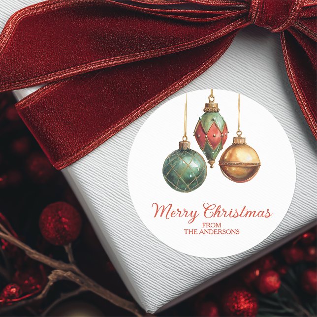 Elegant Christmas Ornaments Runder Aufkleber (Personalized Elegant Christmas Sticker)