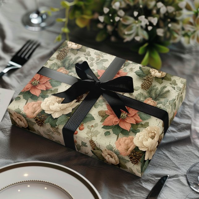 Elegant Christmas Peach and Cream Floral Gift Geschenkpapier Set (Von Creator hochgeladen)