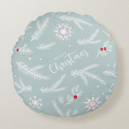 Elegant Christmas Pillow with Pine & Script Rundes Kissen