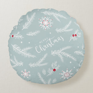 Elegant Christmas Pillow with Pine & Script Rundes Kissen
