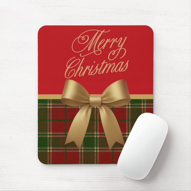 Elegant Christmas Plaid Collection with Gold Bow Mousepad (Mit Mouse)