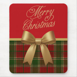 Elegant Christmas Plaid Collection with Gold Bow Mousepad