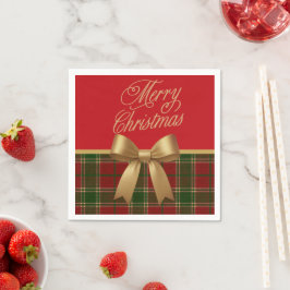 Elegant Christmas Plaid Napkin with Gold Bow Serviette