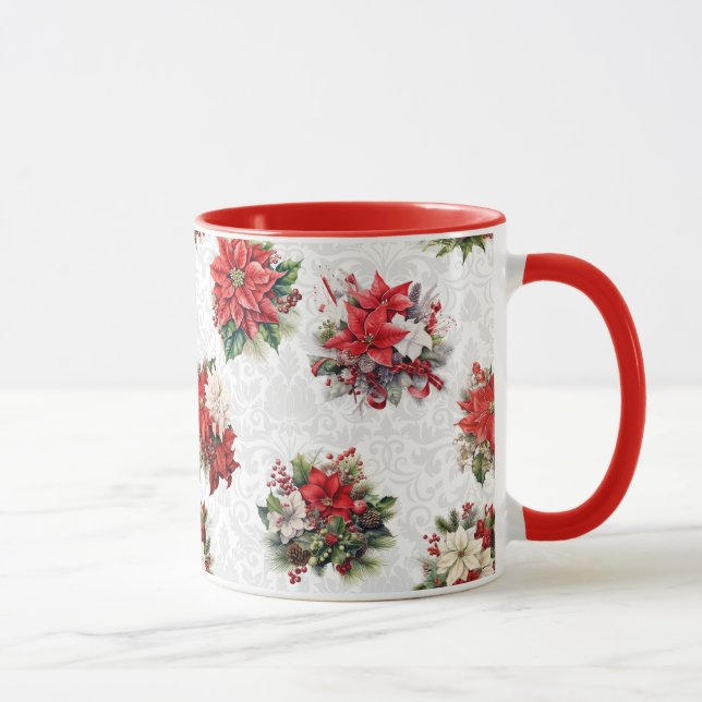 Elegant Christmas Poinsettias and Damask Tasse (Rechts)