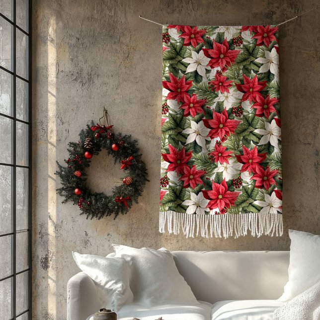 Elegant Christmas red and white poinsettia Holiday Fleecedecke (Elegant Christmas red and white poinsettia Holiday Fleece Blanket)