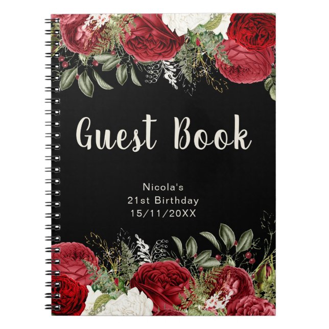 Elegant Christmas Red Flowers Birthday Guest Book Notizblock (Vorderseite)