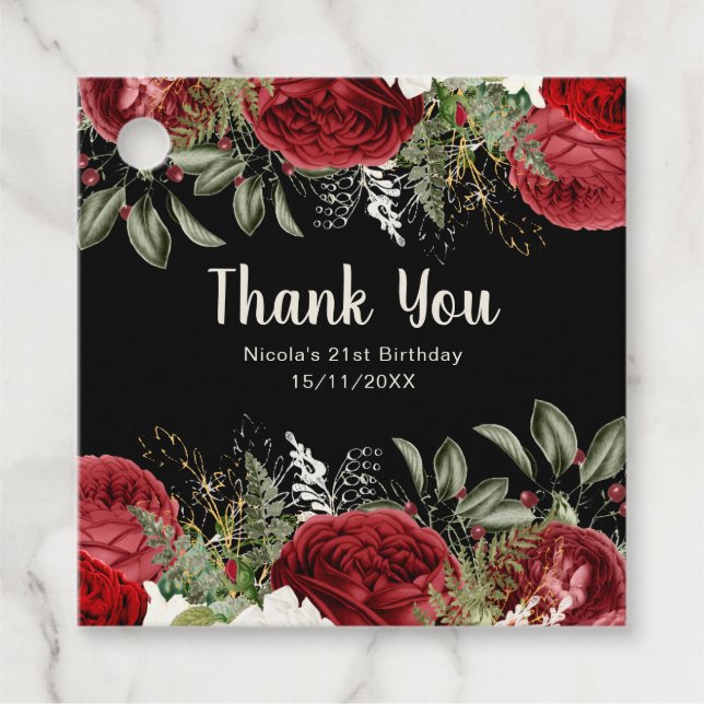 Elegant Christmas Red Flowers Birthday Party Geschenkanhänger (Vorderseite)