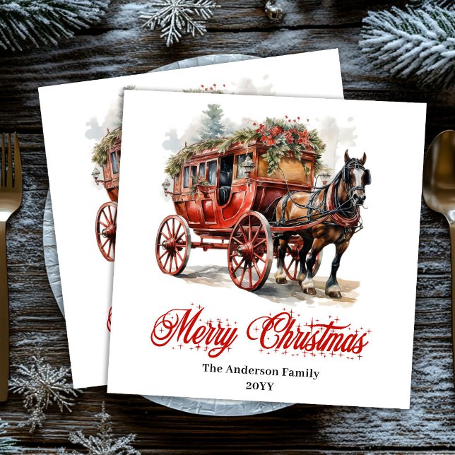 Elegant Christmas scene napkin red green lettering Serviette (Elegant Christmas scene napkin red green lettering

)