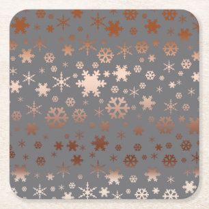 Elegant Christmas snowflake pattern rose gold Rechteckiger Pappuntersetzer