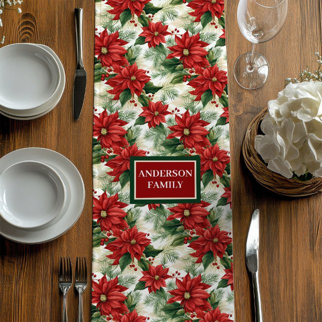 Elegant Christmas Table Runner Red Green Accent Mittelgroßer Tischläufer (Elegant Christmas Table Runner Red Green Accent)